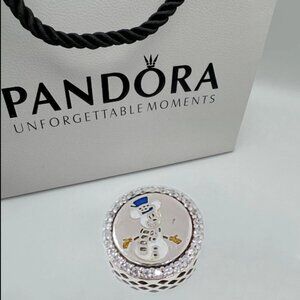 Pandora Snowman Merry Christmas Charm Bead Snow Winter Pendant S925 Silver Bead
